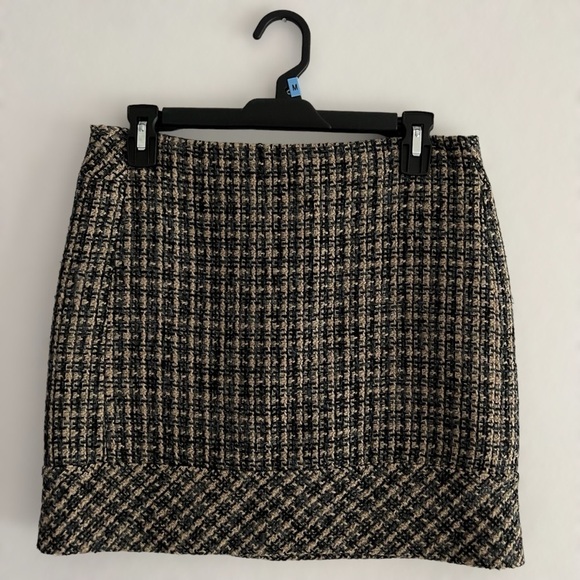 Vintage Tan Kenar Tweed Wool Blend Mini Skirt Size 2 Lined Academia Preppy - Picture 1 of 7